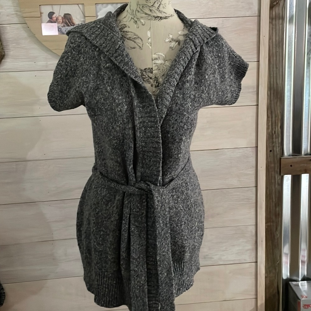 MICHAEL Michael Kors Gray Short-Sleeve Knit Belted Cardigan